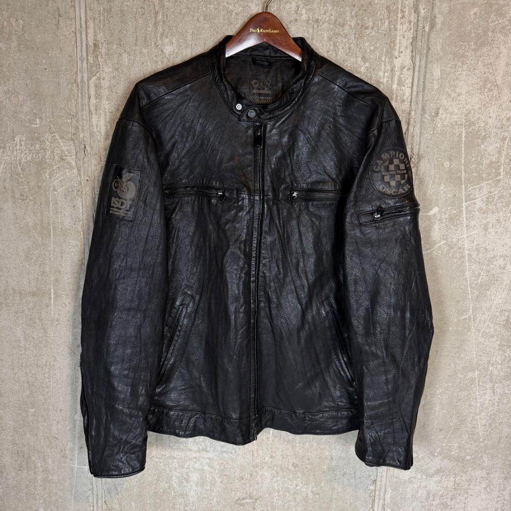 Oscar by Alpinestars Black Leather Racing Jacket XL Cafe Racer ISDT moto